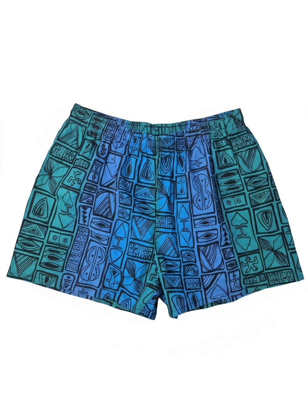 Vintage 80s 90s Fusion Sport Tribal Aztec Swim Trunks Shorts XL Blue Green USA